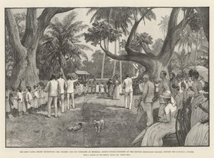 Die Emin-Pascha-Entlastungsexpedition, Mr. Stanley und seine Kameraden in Mombasa, einheimische Schulkinder an der Missionsstation der Kirche, die die Nationalhymne singen